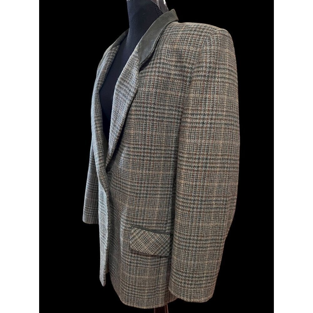 David N Vintage Glen Plaid Blazer Men Velvet Collar scandinavian estate tweed - Picture 2 of 10